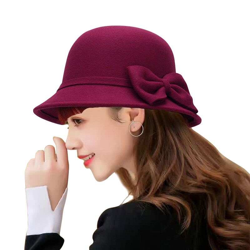 Pălării Fedoras cu cupolă cu fundă mare pentru femei, iarnă, toamnă, pălărie jazz, imitație de lână, elegante, pălării melon pentru femei