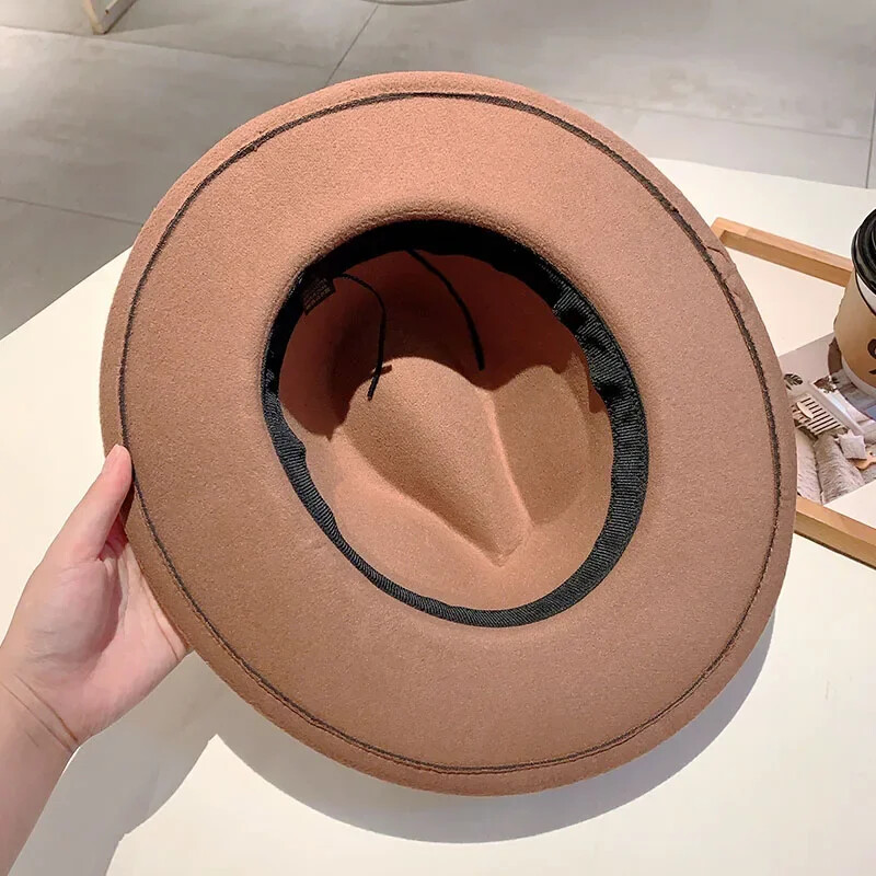 KAMMPT Fedora de lână pentru femei 2024, la modă nouă, ocazională, toamnă, iarnă, cu boruri largi, la modă, elegant, vintage, Trilby pentru călătorii