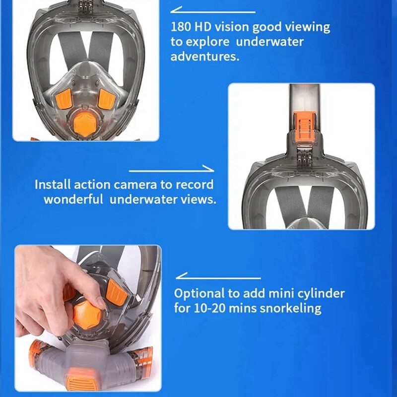 Mască snorkel Bărbat Femeie Scuba Subacvatică Mască de scufundare completă Portocaliu și gri (L/XL)