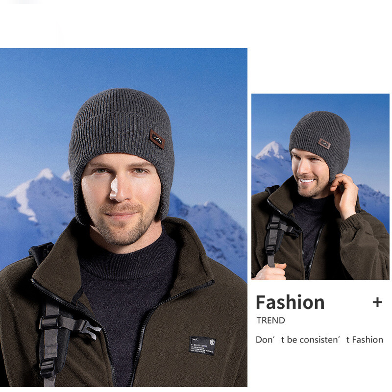 Căciulă tricotată pentru ciclism de iarnă pentru bărbați Căptușeală din fleece Bonnet Protecție urechi Berici de lână Cască pentru urechi în aer liber Pluș Călduță Ski Cap rece