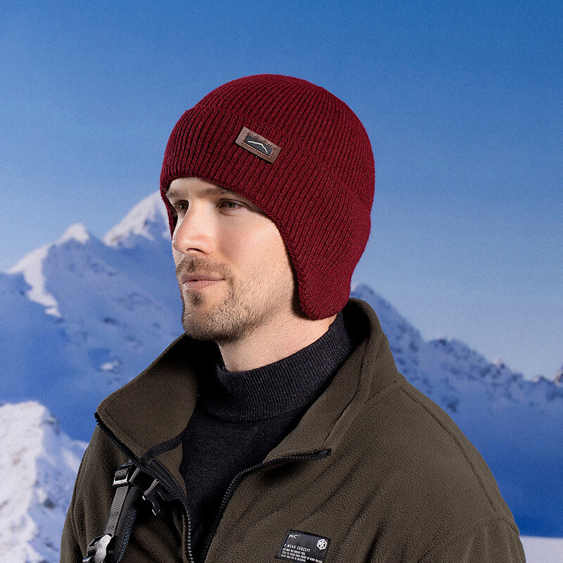 Căciulă tricotată pentru ciclism de iarnă pentru bărbați Căptușeală din fleece Bonnet Protecție urechi Berici de lână Cască pentru urechi în aer liber Pluș Călduță Ski Cap rece