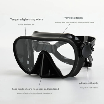 Scuba Diving Snorkeling Mask Frameless Mask Φούστα σιλικόνης Perfect Seal Πανοραμική θέα Γυαλιά κολύμβησης από σκληρυμένο γυαλί Κατάλληλο για ενήλικες