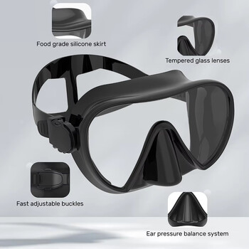 Scuba Diving Snorkeling Mask Frameless Mask Φούστα σιλικόνης Perfect Seal Πανοραμική θέα Γυαλιά κολύμβησης από σκληρυμένο γυαλί Κατάλληλο για ενήλικες