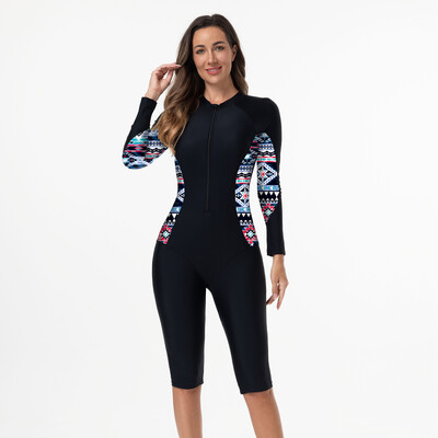 Costum de baie pentru femei, stil sport, costum de baie dintr-o bucată, cu mânecă lungă, îmbrăcăminte de plajă pentru femei, costum de baie pentru femei, costum de surf, ținute de scufundări