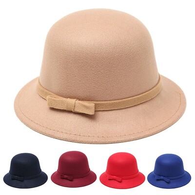 Ženska jesen-zima Topla kapa Vintage vunena kapa od filca Retro elegantna crkvena kuglasta kapa s mašnicom Cloche kapa Fedora šeširi s obodom