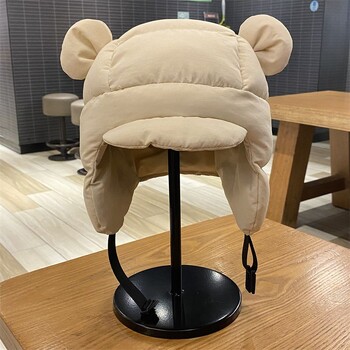 Ins New Cute Bear Ears με επένδυση καπέλα βομβαρδισμού για γυναίκες Φθινοπωρινό χειμώνα εξωτερικού χώρου Ζεστά περιστασιακά ευέλικτα ρετρό καπέλα πιλότου για άνδρες Νέα