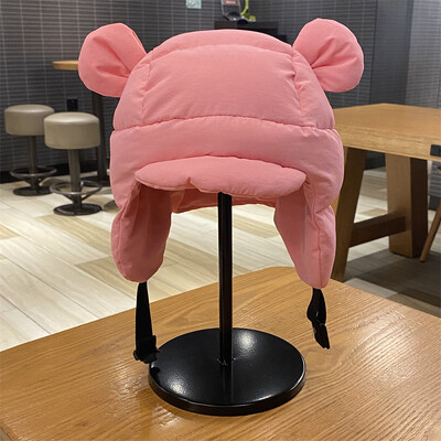 Ins Jaunas Cute Bear Ausīm Polsterētas Bomber Cepures Sievietēm Rudens Ziemas Āra Siltas Ikdienas Daudzpusīgas Retro Pilot Cepures Vīriešiem Jaunums