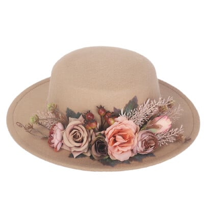 Fedora skrybėlės Moteriškos gėlėtos plokščios kepuraitės mados rudens žiema šiltos plokščios kepuraitės Britų senovinės kepurės