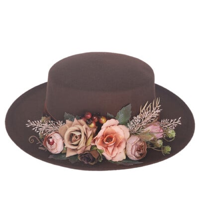 Fedora skrybėlės Moteriškos gėlėtos plokščios kepuraitės mados rudens žiema šiltos plokščios kepuraitės Britų senovinės kepurės