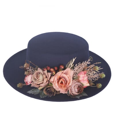 Fedora skrybėlės Moteriškos gėlėtos plokščios kepuraitės mados rudens žiema šiltos plokščios kepuraitės Britų senovinės kepurės