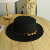 Pălărie Fedora neagră Bărbați Femei Toamnă Iarnă Pălării de top din pâslă de culoare solidă Căciulă de jazz Flattop, unisex, cu boruri largi