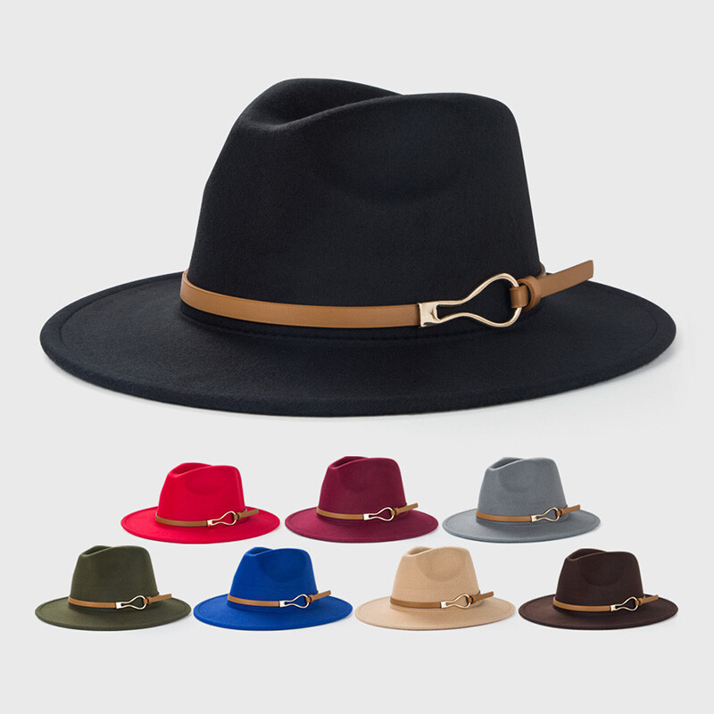 Pălărie Fedora neagră Bărbați Femei Toamnă Iarnă Pălării de top din pâslă de culoare solidă Căciulă de jazz Flattop, unisex, cu boruri largi
