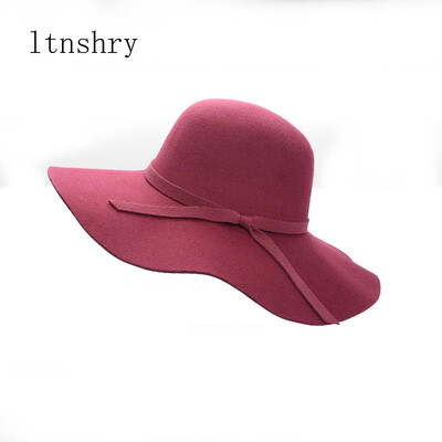 Naiste laia äärega vildist Bowler Kunstvillane Fedora Müts Floppy Sun Bowknot Cloche Cap Bowlers Müts naistele gorros mujer invierno