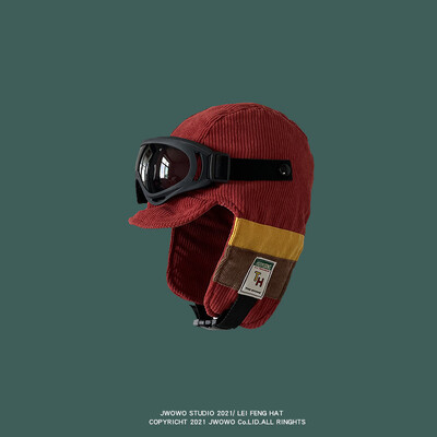 Pălărie Pilot Lei Feng Bărbat Iarnă Vintage Contrast Culoare Parbriz Căști Protecție Pălărie Mașină Pălărie de schi în aer liber rece Moda feminină