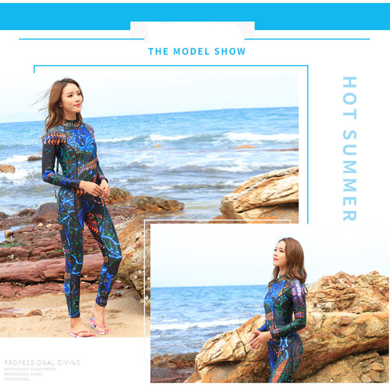 Neoprēna niršanas kostīms sievietēm ar garām piedurknēm snorkelēšanas peldkostīms mugurā ar rāvējslēdzēju saules aizsardzība, profesionāla sērfošana, modes raksts, 3 mm