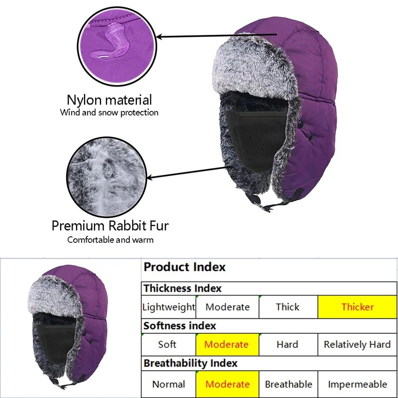 Căciulă de iarnă pentru urechi din blană Ushanka, căciulă rusă de bombardier, impermeabilă, caldă, termică, capcană, femei, bărbați