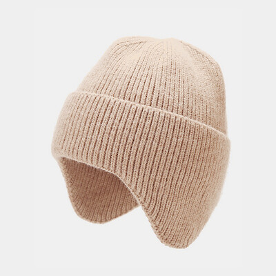 Pălărie din bumbac tricotat pentru protecție urechi pentru bărbați de iarnă, culoare uni, șapcă simplă, moale, caldă, în aer liber, rezistentă la vânt, eșarfă 23*22 cm