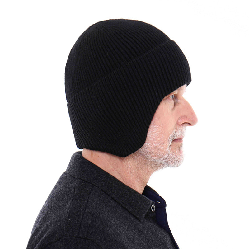 Pălărie din bumbac tricotat pentru protecție urechi pentru bărbați de iarnă, culoare uni, șapcă simplă, moale, caldă, în aer liber, rezistentă la vânt, eșarfă 23*22 cm
