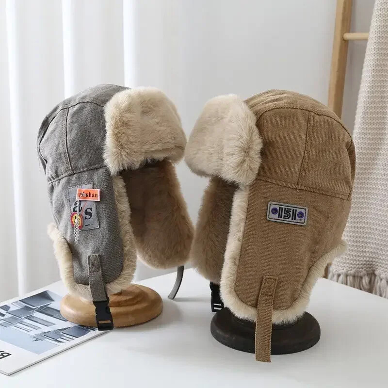 Nouă pălărie rusească de iarnă în aer liber, etichetă de modă pentru femei, pilot pentru bărbați, căptușită, rezistentă la vânt, pentru protecție pentru urechi.