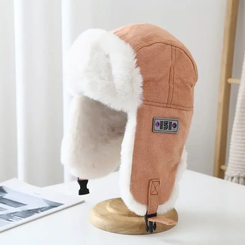 Nouă pălărie rusească de iarnă în aer liber, etichetă de modă pentru femei, pilot pentru bărbați, căptușită, rezistentă la vânt, pentru protecție pentru urechi.