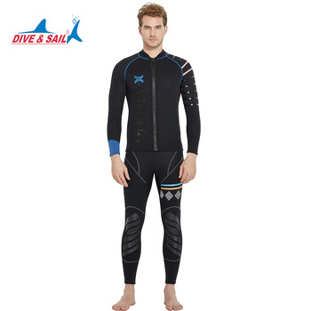 Dive & Sail-Ginuine Neoprene Wetsuit για άνδρες, μακρυμάνικο μπουφάν και παντελόνι, Close body diving στολή, 3mm