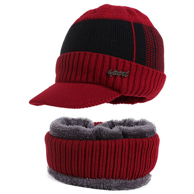 Pălării de iarnă pentru bărbați Skullies Beanie Hat Șapcă de iarnă Bărbați Femei Lână eșarfă Set șepci Balaclava Mască Gorras Bonnet Pălărie tricotată