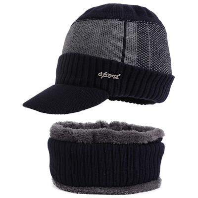 Pălării de iarnă pentru bărbați Skullies Beanie Hat Șapcă de iarnă Bărbați Femei Lână eșarfă Set șepci Balaclava Mască Gorras Bonnet Pălărie tricotată