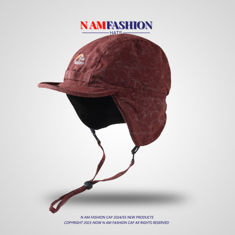 Pălărie zburătoare cu broderie coreeană, iarnă, în aer liber, pentru bărbați și femei, protecție pentru urechi, dantelă caldă, lână, căciuli de bombardier rezistente la vânt Gorras