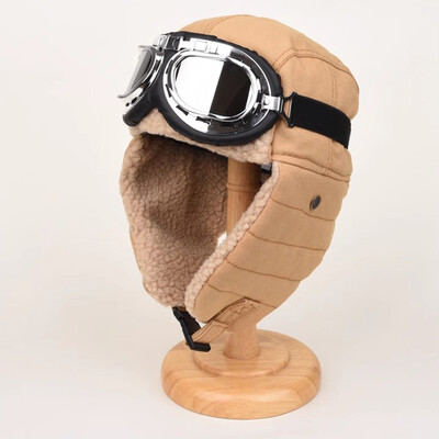 Vīriešu sieviešu bieza, silta bumbvedēja cepure ar aizsargbrillēm āra motociklam, vēja necaurlaidīga auss atloka, slēpošanas krievu cepure