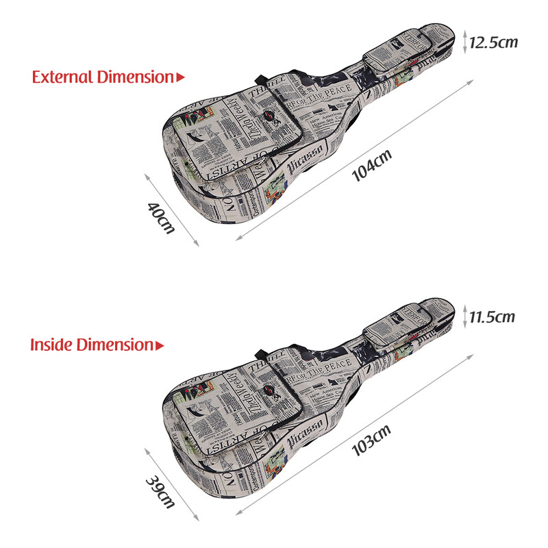 600D Oxford pânză stil ziar curele căptușite cusute Geantă de transport pentru chitară pentru chitară populară clasică acustică de 40"/41"