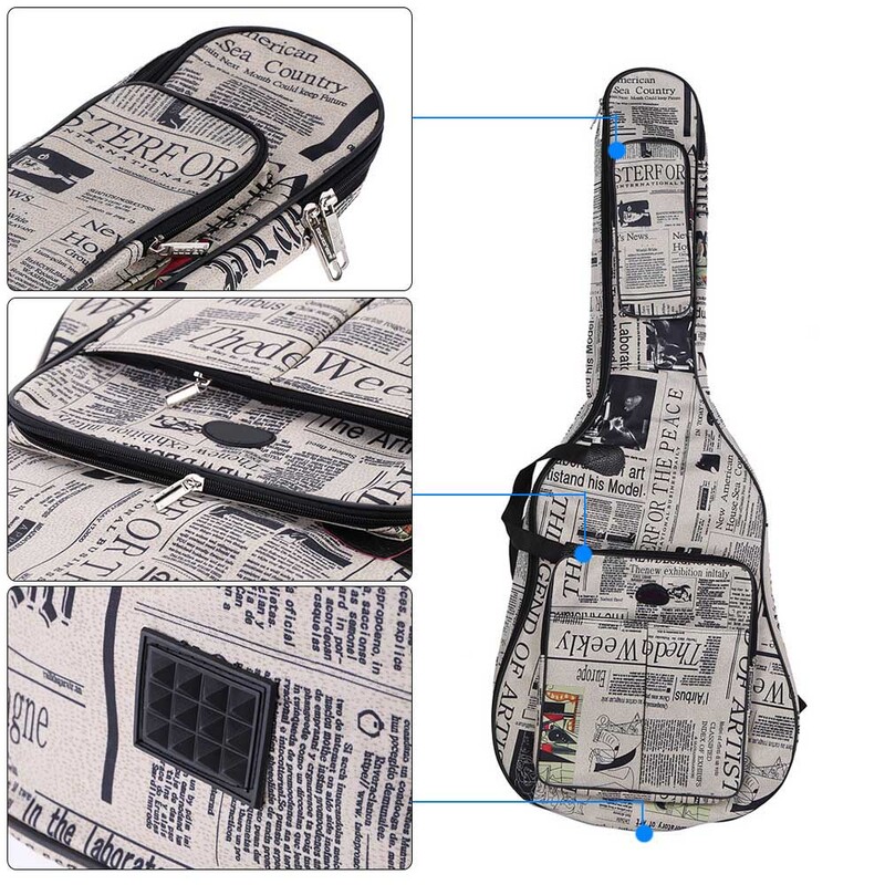 600D Oxford pânză stil ziar curele căptușite cusute Geantă de transport pentru chitară pentru chitară populară clasică acustică de 40"/41"