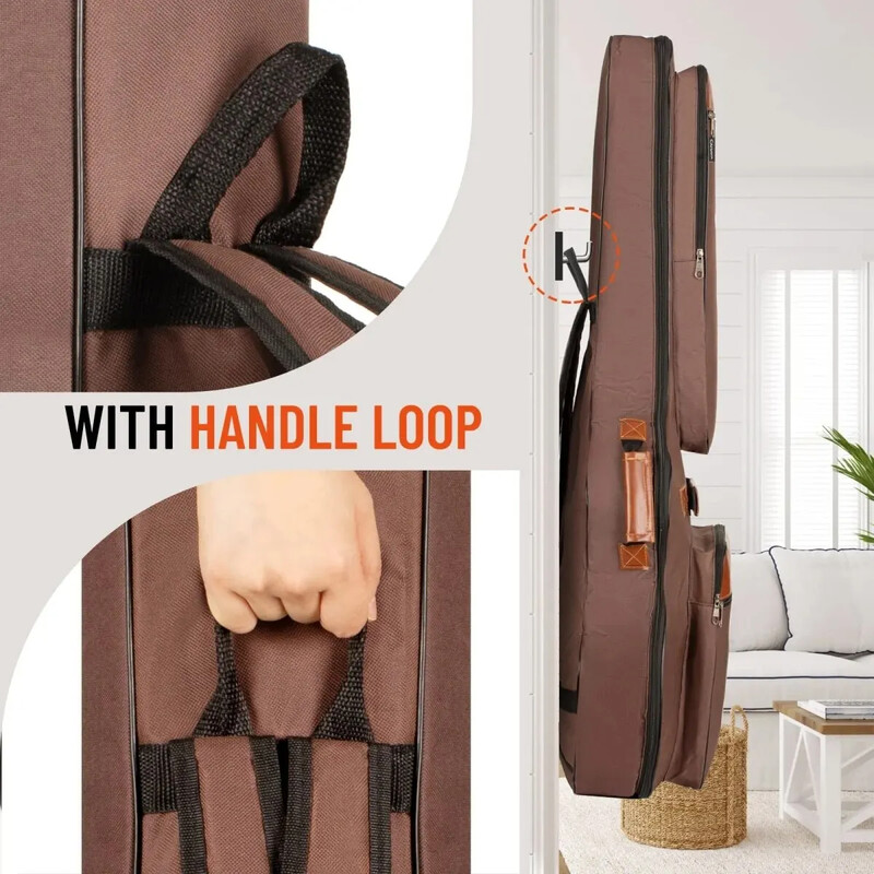 Geantă pentru chitară acustică, îngroșată, impermeabilă, Oxford, nailon, curele duble, husă căptușită din bumbac, rucsac pentru chitară