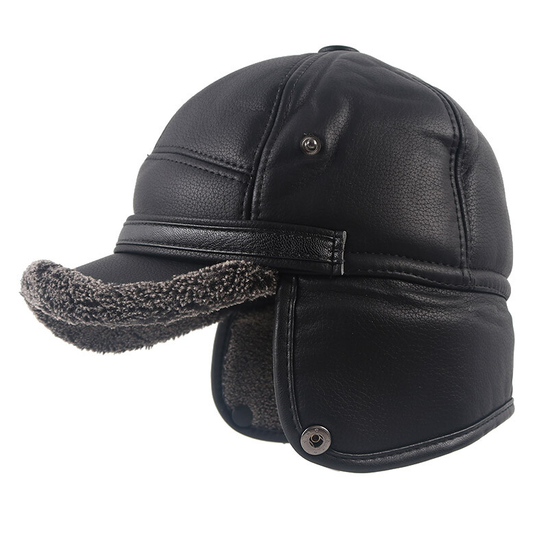 Pălărie de iarnă pentru bărbați, Ushanka, în aer liber, 2024, menține căldură, din piele PU, cu blană artificială, șapcă de baseball, pălărie rusă de bombardier, șapci negre pentru zăpadă.