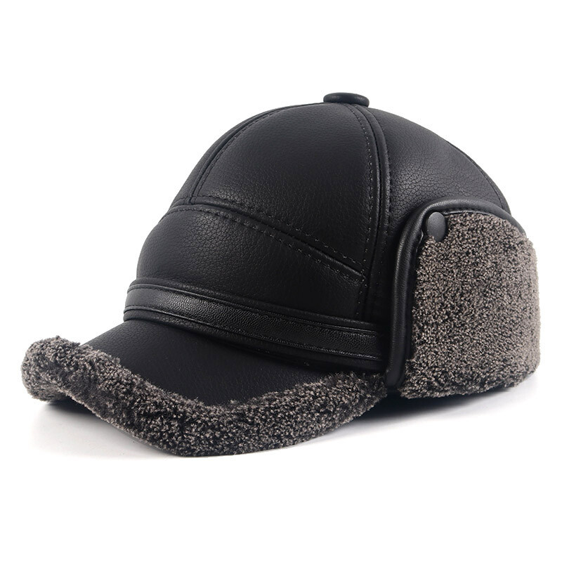 Pălărie de iarnă pentru bărbați, Ushanka, în aer liber, 2024, menține căldură, din piele PU, cu blană artificială, șapcă de baseball, pălărie rusă de bombardier, șapci negre pentru zăpadă.