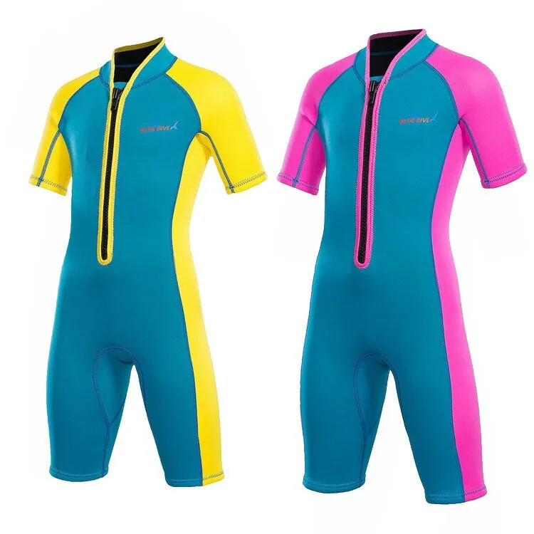 Costum de baie pentru copii de 2 mm de iarnă, groasă, rezistentă la frig și cald, pentru fete și băieți, costum de baie izolat, dintr-o singură bucată, cu mânecă lungă.