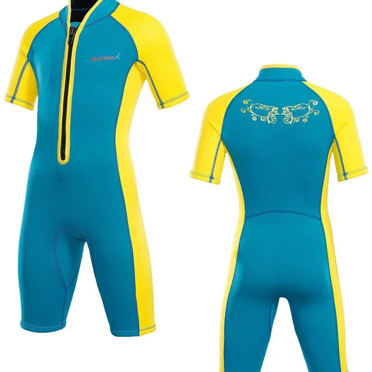 Costum de baie pentru copii de 2 mm de iarnă, groasă, rezistentă la frig și cald, pentru fete și băieți, costum de baie izolat, dintr-o singură bucată, cu mânecă lungă.