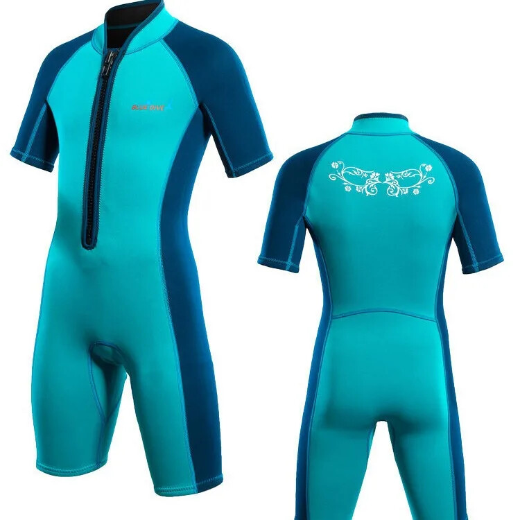 Costum de baie pentru copii de 2 mm de iarnă, groasă, rezistentă la frig și cald, pentru fete și băieți, costum de baie izolat, dintr-o singură bucată, cu mânecă lungă.