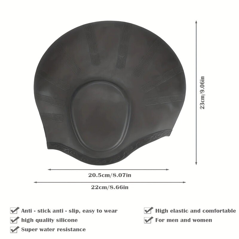 Cască de înot durabilă din silicon cu buzunare pentru urechi pentru adulți și adolescenți - protejează părul lung și oferă o elasticitate ridicată