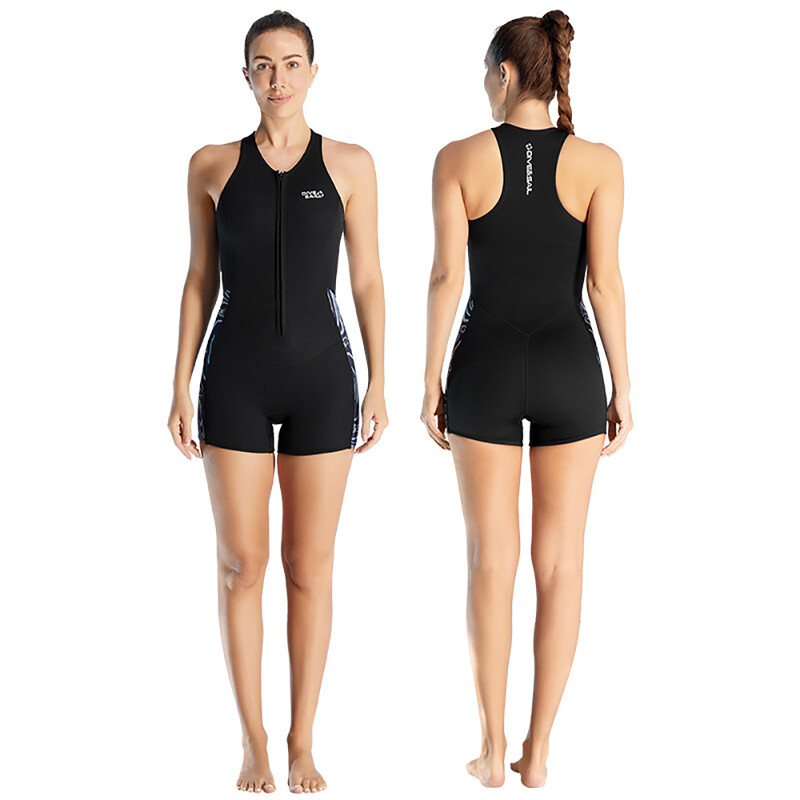 Costum de baie din neopren de 2 mm, fără mâneci, costum de baie dintr-o bucată, cu fermoar în față, costum de neopren scurt pentru femei, pentru surfing, înot, îmbrăcăminte de plajă, înot