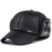 Pălării Bomber din piele de iarnă Pălărie snapback de pluș pentru bărbați Caschetă de pescuit pentru tată cu clapete pentru urechi Blană îngroșată Viziere caldă Căciuli negre