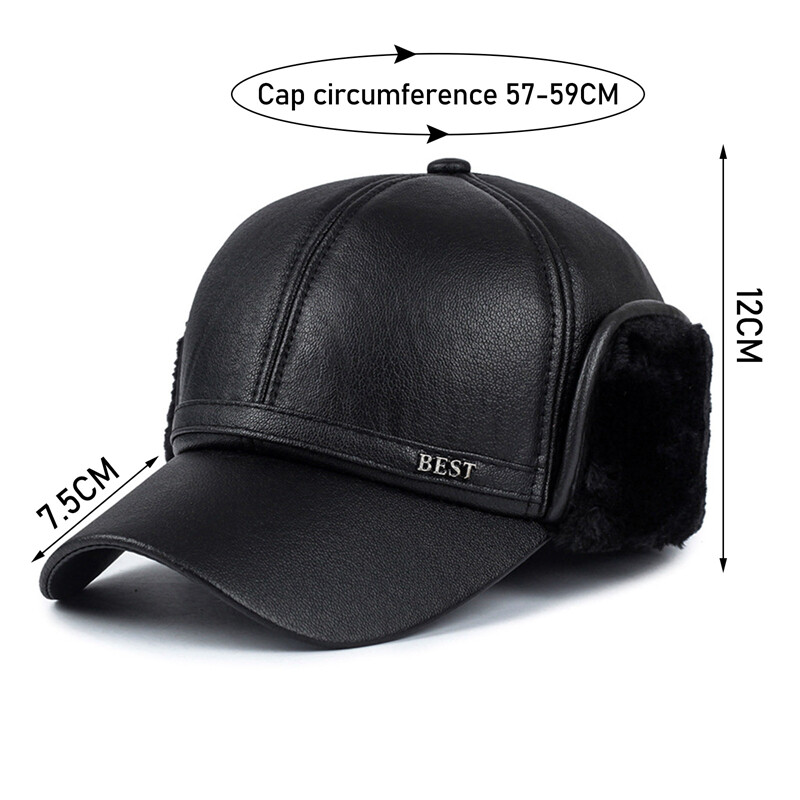 Pălării Bomber din piele de iarnă Pălărie snapback de pluș pentru bărbați Caschetă de pescuit pentru tată cu clapete pentru urechi Blană îngroșată Viziere caldă Căciuli negre
