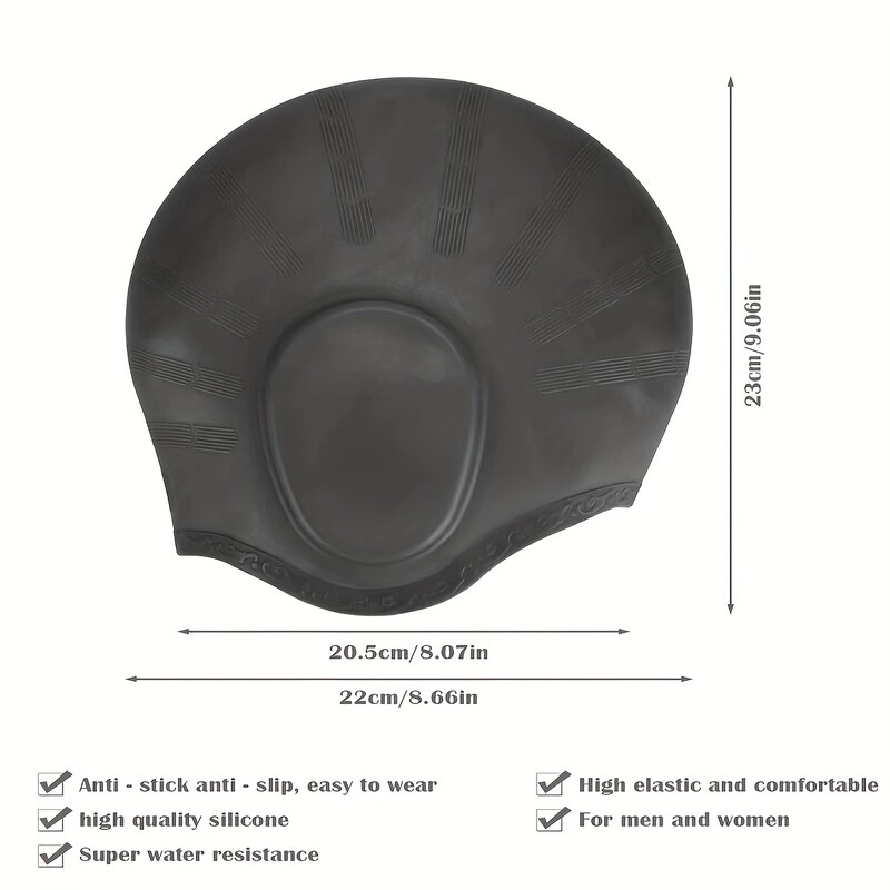 Cască de înot durabilă din silicon cu buzunare pentru urechi pentru adulți și adolescenți - protejează părul lung și oferă o elasticitate ridicată