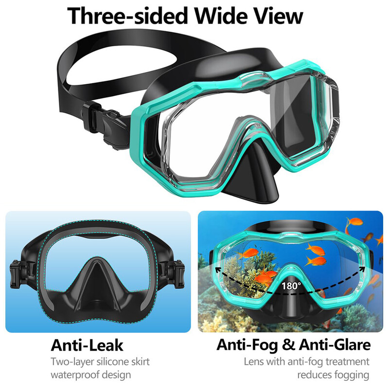 Set mască snorkel Scuba Diving Ochelari de înot 3 ferestre Panoramic Wide View HD Dry Top Anti-scurgere Anti-ceata Pentru adulți și copii