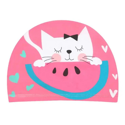 Cască de înot pentru copii țesătură elastică Desene animat drăguț pentru păr lung Copii minunați protejează urechile pălărie de piscină pentru băieți, fete, înot