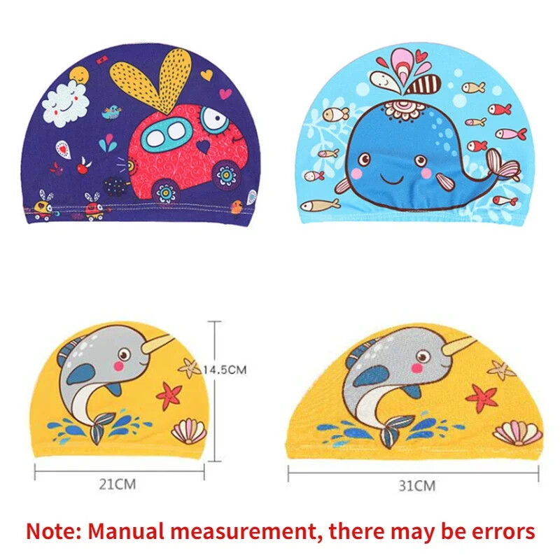 Cască de înot pentru copii țesătură elastică Desene animat drăguț pentru păr lung Copii minunați protejează urechile pălărie de piscină pentru băieți, fete, înot