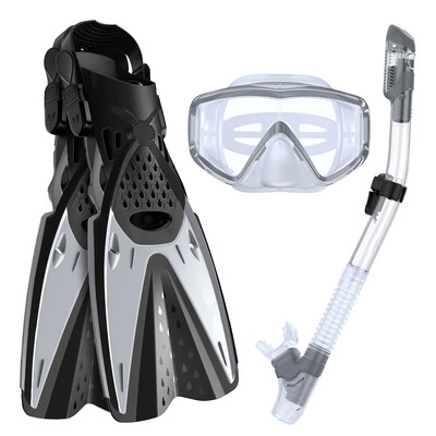 Ochelari de scufundare cu trei ferestre, înotătoare de reglare a tubului de respirație complet uscat, snorkeling, set de trei piese pentru snorkeling Sambo