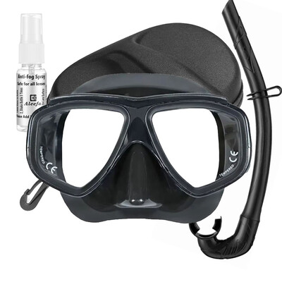 Set de snorkel de mască de scufundări cu miopie pentru adulți cu spray anti-aburire din sticlă securizată, silicon, negru transparent pentru scufundări cu snokel, freedive