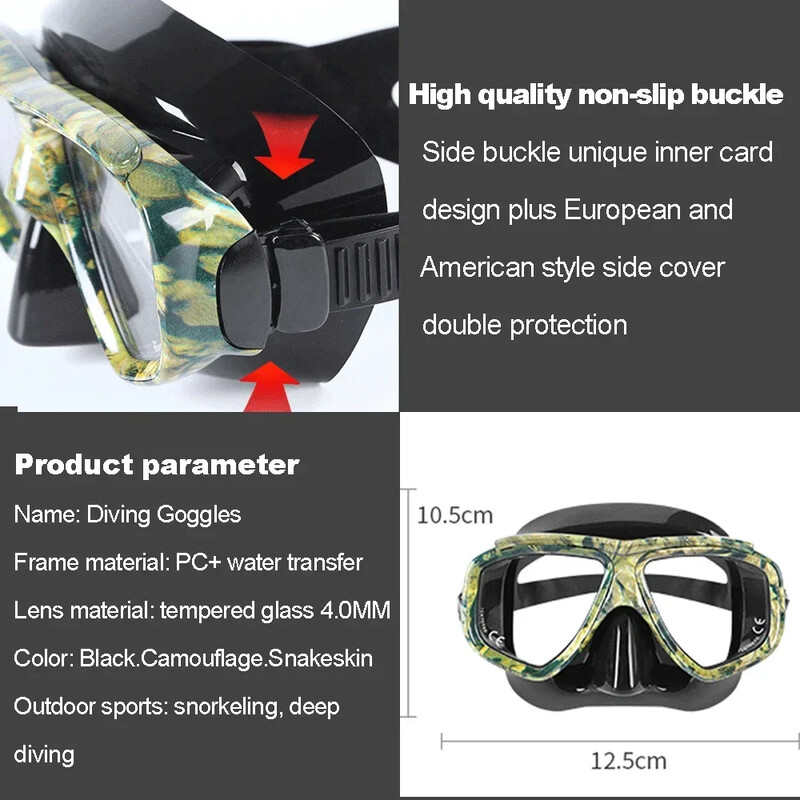 Set de snorkel de mască de scufundări cu miopie pentru adulți cu spray anti-aburire din sticlă securizată, silicon, negru transparent pentru scufundări cu snokel, freedive