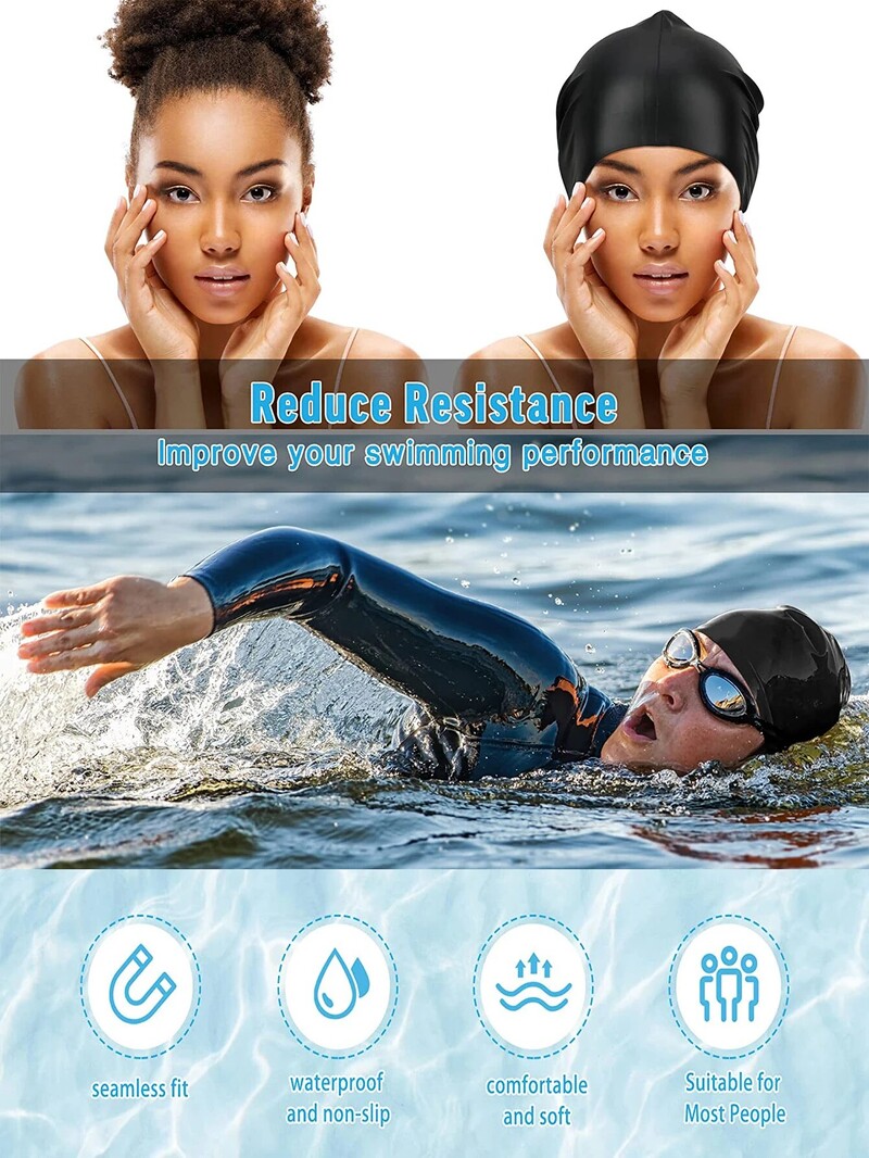 1 buc șapcă de înot supradimensionată cu păr lung, șapcă de înot impermeabilă din silicon potrivită pentru femei, bărbați, împletituri, împletituri, afros