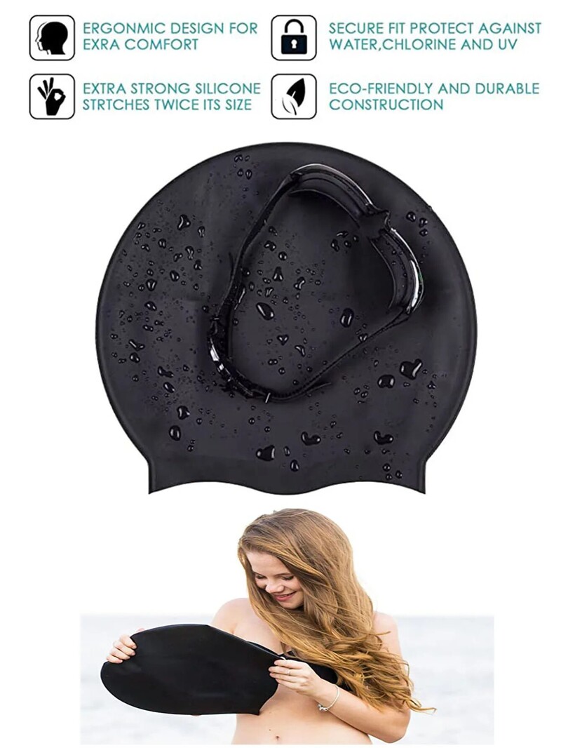 1 buc șapcă de înot supradimensionată cu păr lung, șapcă de înot impermeabilă din silicon potrivită pentru femei, bărbați, împletituri, împletituri, afros